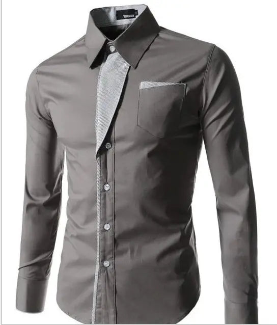 Men Lapel Collar Two Tone Front Pocket Buttoned Shirt