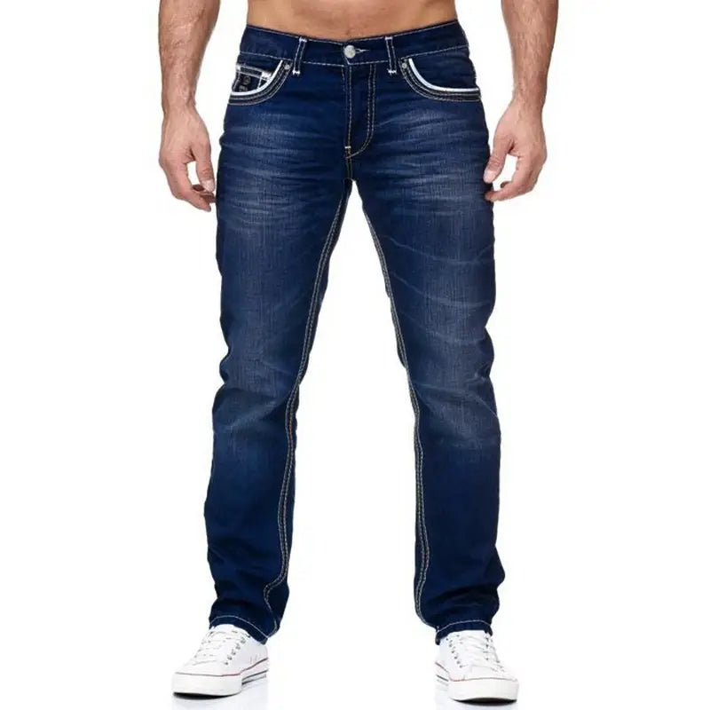 Men Slant Pocket Contrast Trim Washed Skinny Jeans