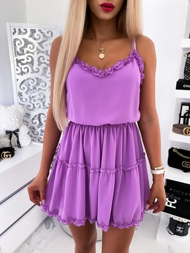 Layered Frill Trim Ruffle Hem A-line Cami Dress