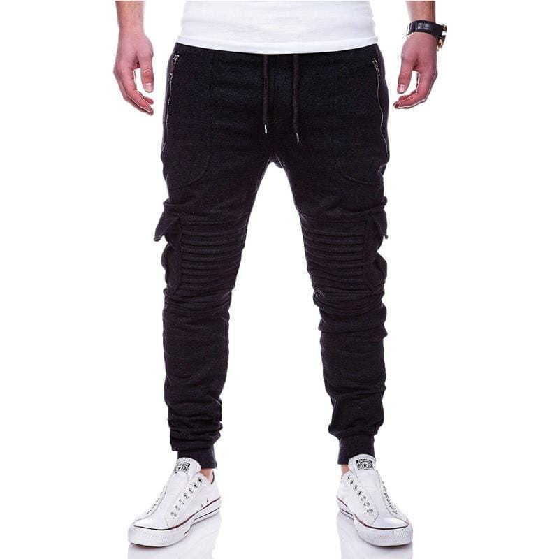 Men Slant Zip Pocket & Pleated Knee Cargo Jogger Pants