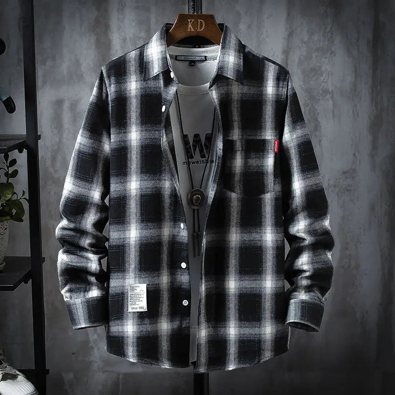 Men Plaid Print Lapel Collar one Pocket Button Up Shirt Jacket