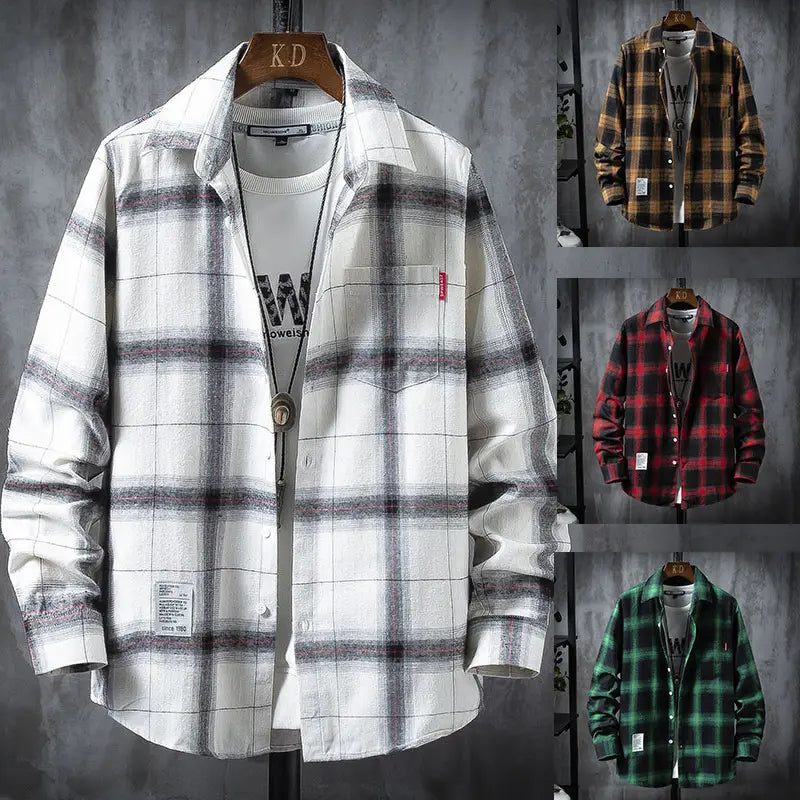 Men Plaid Print Lapel Collar one Pocket Button Up Shirt Jacket