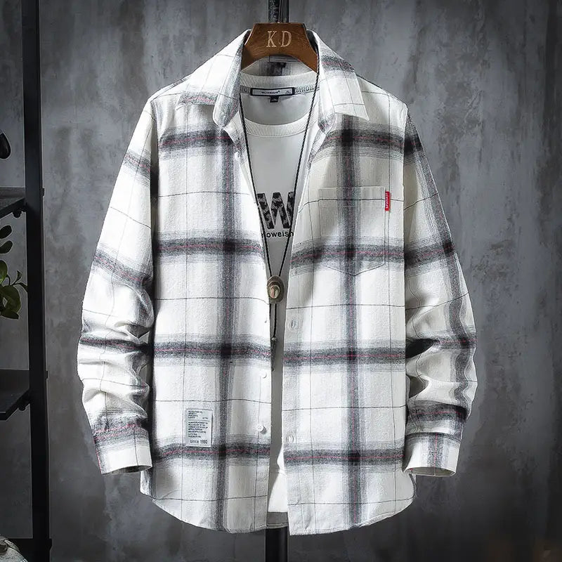 Men Plaid Print Lapel Collar one Pocket Button Up Shirt Jacket