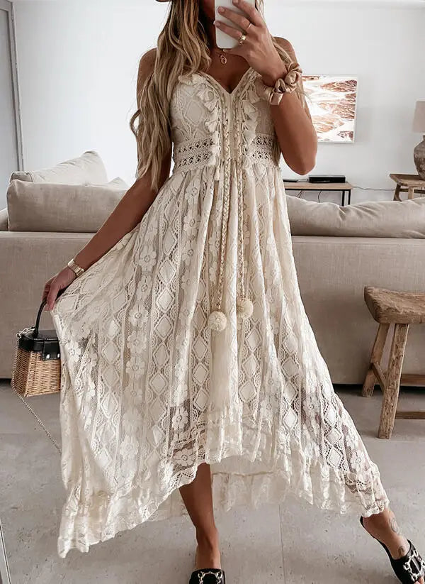 Floral Embroidery Lace Cami Maxi Dress