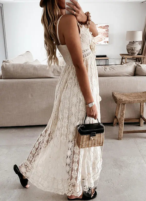 Floral Embroidery Lace Cami Maxi Dress