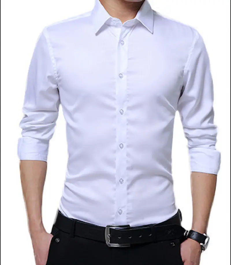 Men Buttoned Slim Fit Lapel Collar Long Sleeve Shirt