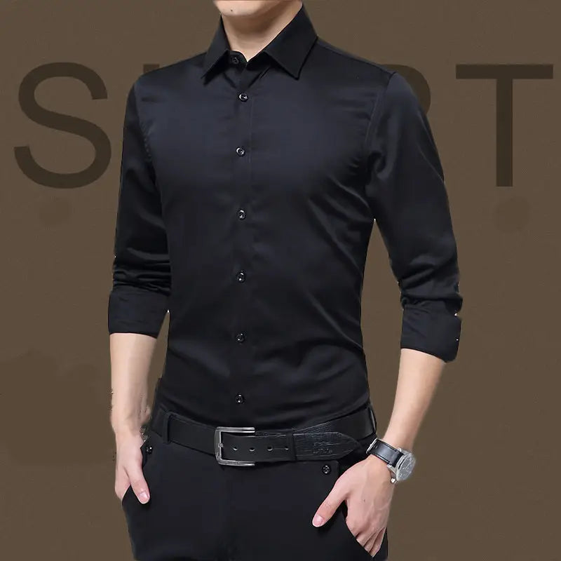 Men Buttoned Slim Fit Lapel Collar Long Sleeve Shirt