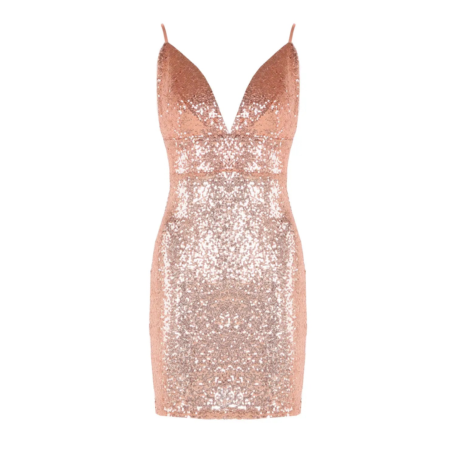 Plunging V-neck Sequin Bodycon Mini Cami Dress