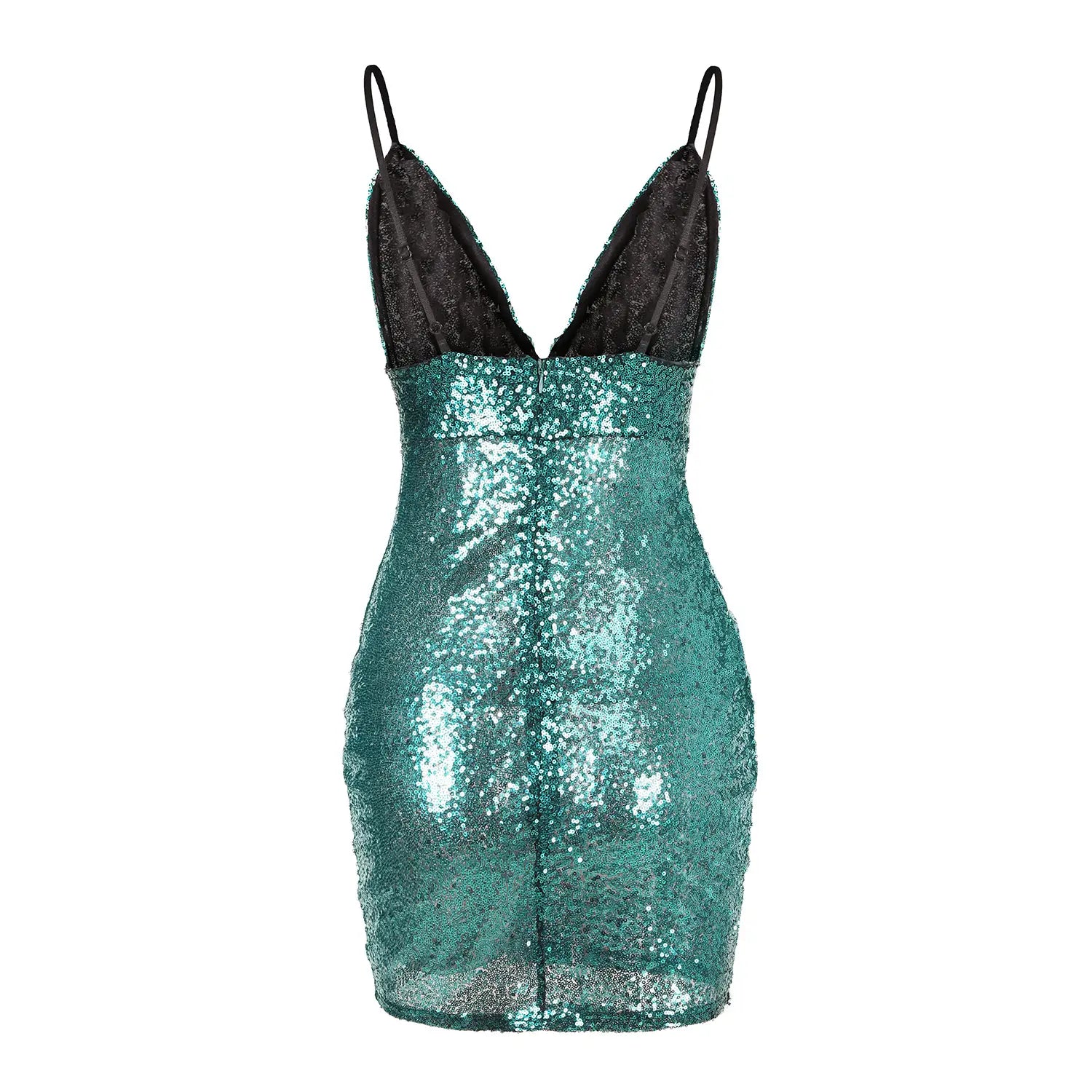 Plunging V-neck Sequin Bodycon Mini Cami Dress