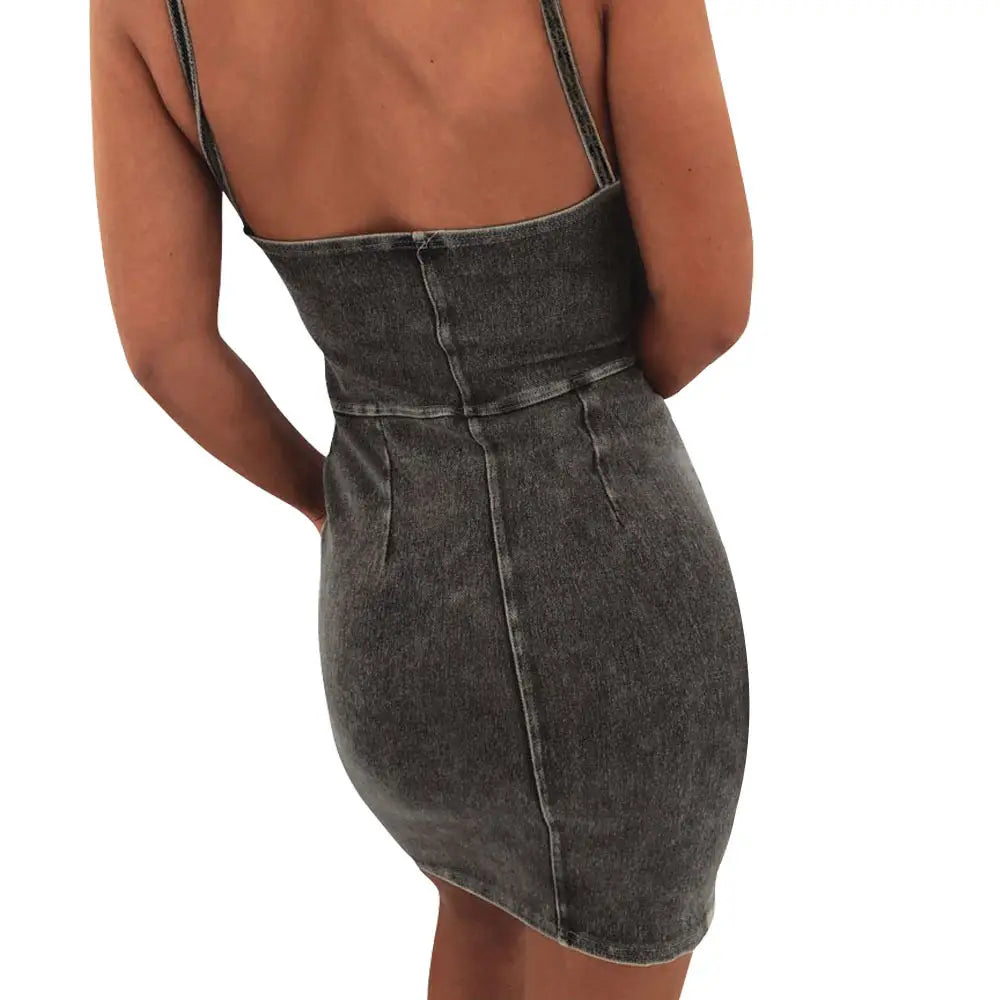 Seam Detail Bustier Bodycon Cami Denim Dress