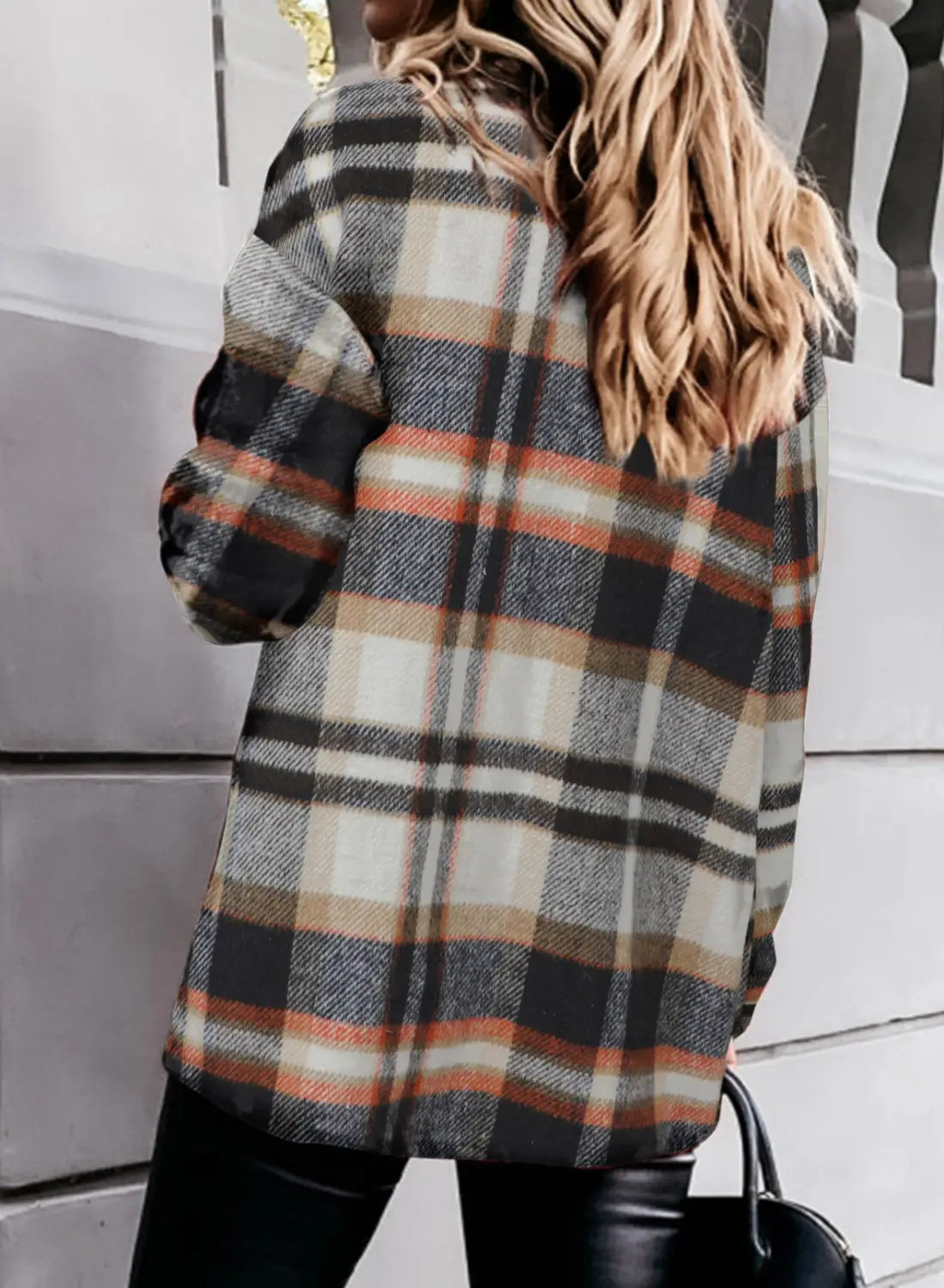 Plaid Print Flap Pocket Woolen Shirt Jacket