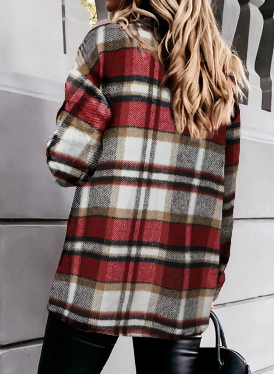 Plaid Print Flap Pocket Woolen Shirt Jacket