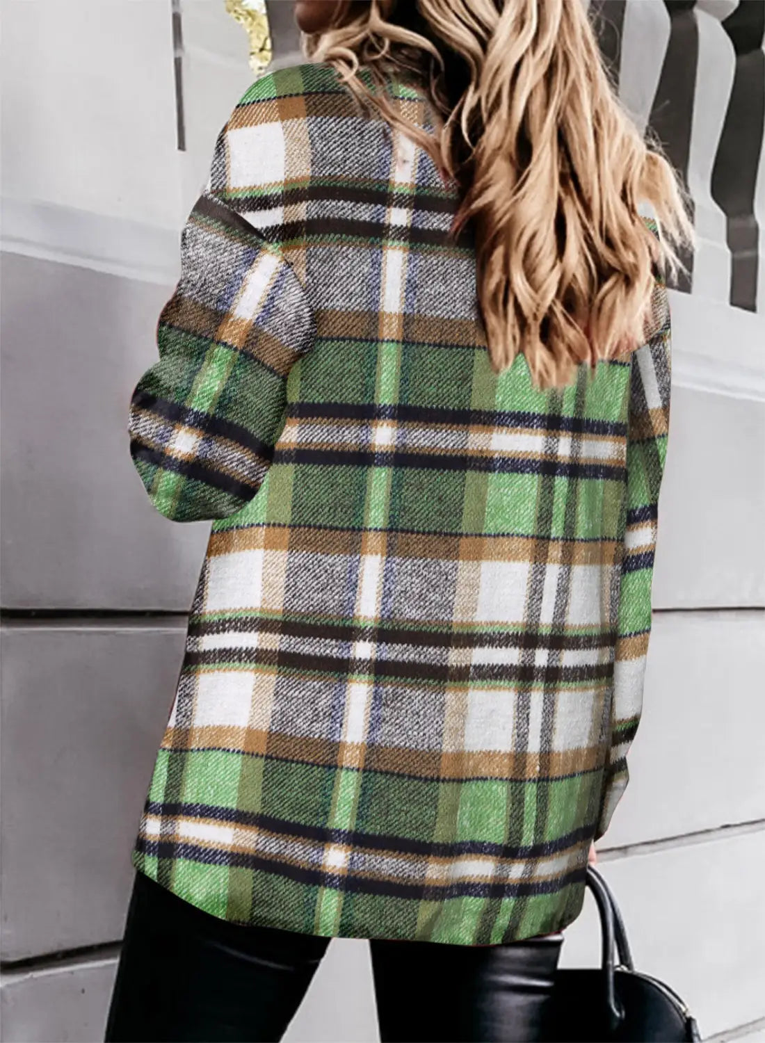 Plaid Print Flap Pocket Woolen Shirt Jacket