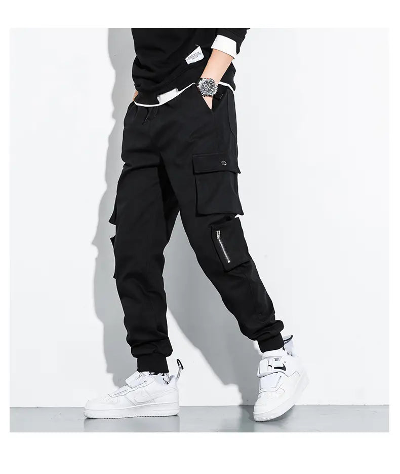 Men Drawstring Flap Multi-pocket Cargo Sport Pants