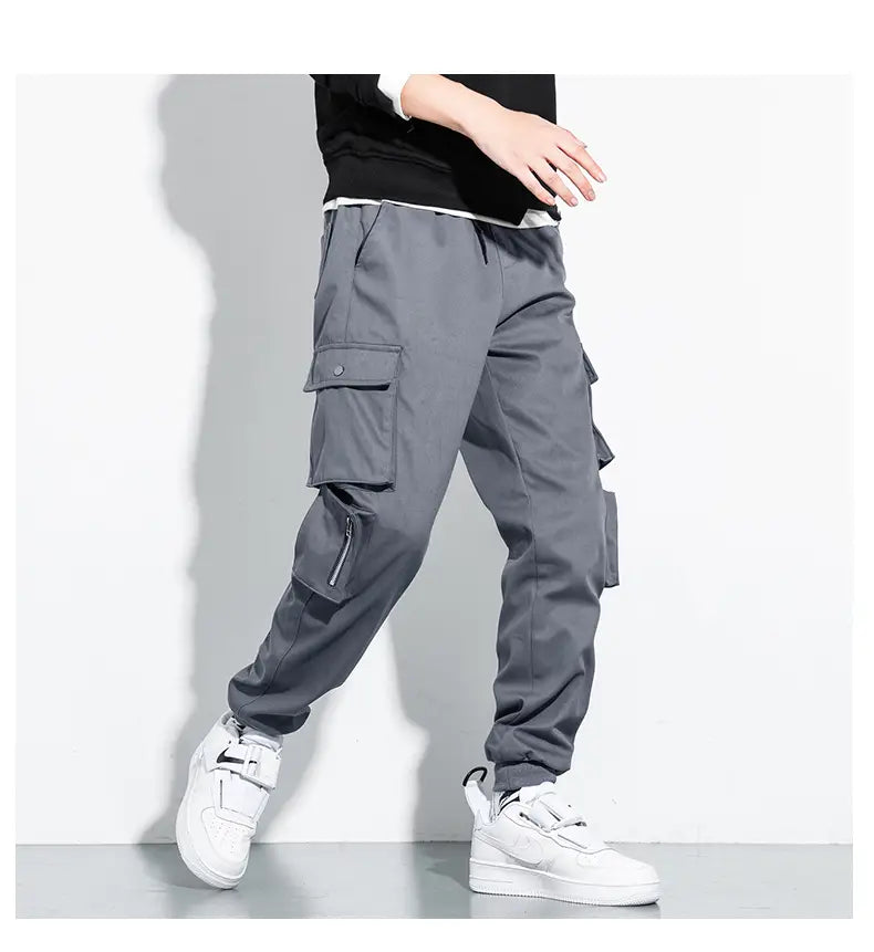 Men Drawstring Flap Multi-pocket Cargo Sport Pants