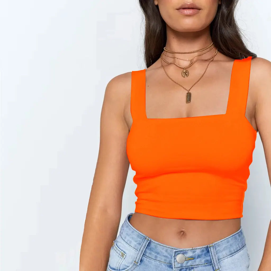 Solid Square Neck Stretch Cami Crop Top