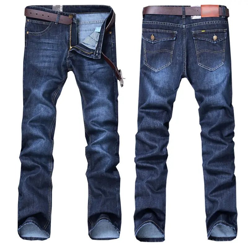 Men Flap Pocket Zipper Fly Straight Leg Washed Jeans