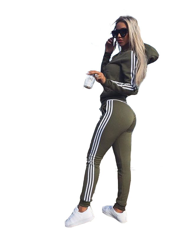 Triple Side Stripe Hooded Zip Jacket & Jogger Pants Sports Set