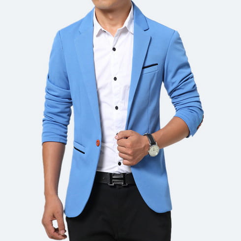 Men’s Solid Lapel Collar Side Pocket Single Button Blazer