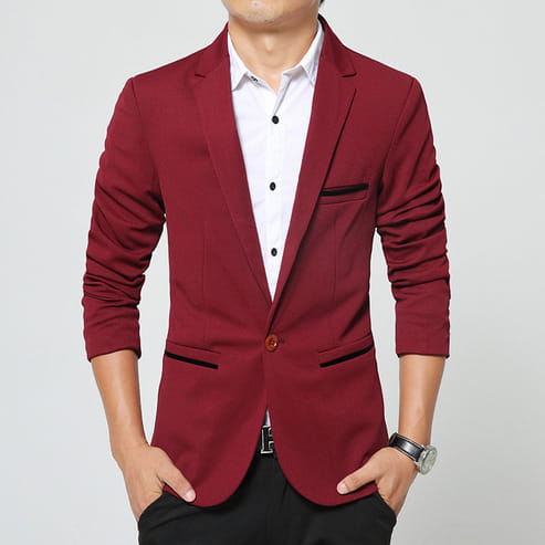 Men’s Solid Lapel Collar Side Pocket Single Button Blazer