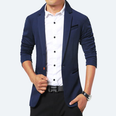 Men’s Solid Lapel Collar Side Pocket Single Button Blazer