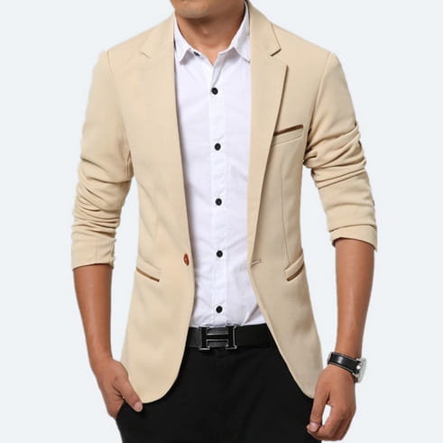 Men’s Solid Lapel Collar Side Pocket Single Button Blazer