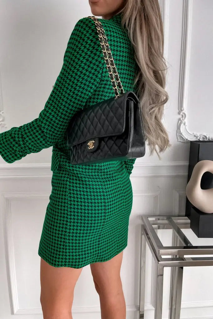 Plaid Print Double Breasted Long Sleeve Belted Blazer Dress