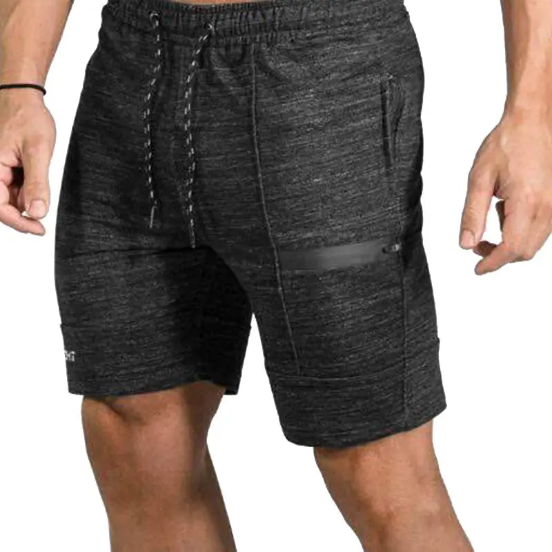 Men Drawstring Waist Zipper Pocket Sports Shorts