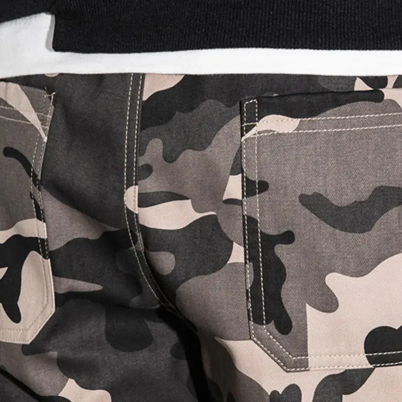 Men Camo Print Drawstring Multi-pocket Cargo Sports Pants