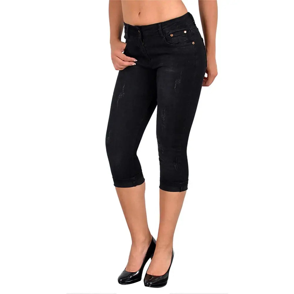 Slant Pocket Ripped Skinny Capri Jeans