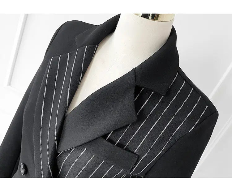 Contrast Striped Panel Lapel Collar Blazer & Tailored Pants