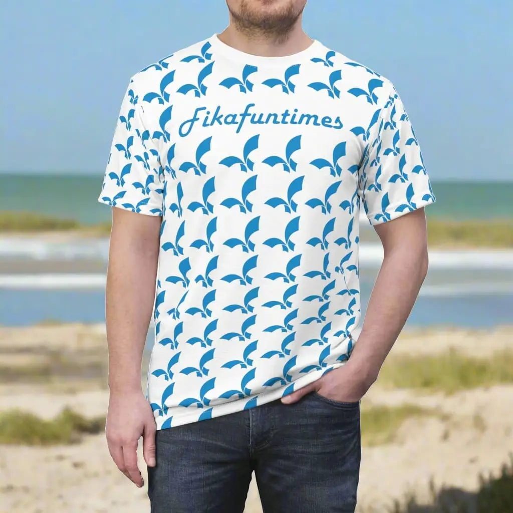 Unisex Fikafuntimes Logo Print White & Blue T-shirt