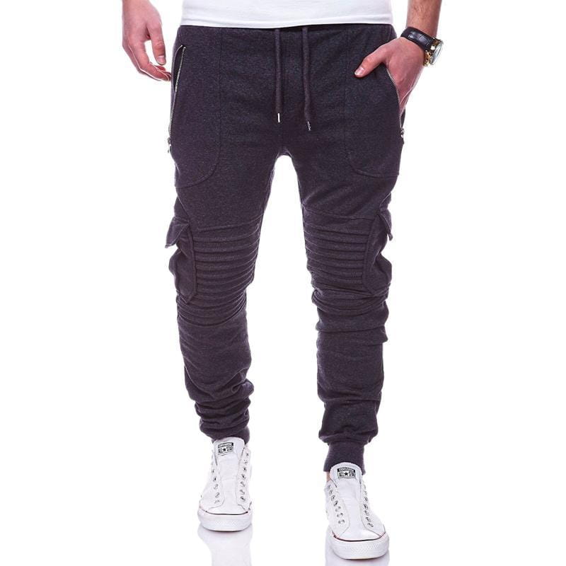 Men Slant Zip Pocket & Pleated Knee Cargo Jogger Pants