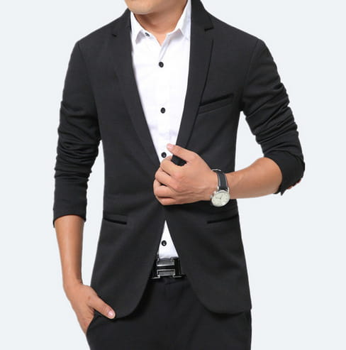 Men’s Solid Lapel Collar Side Pocket Single Button Blazer