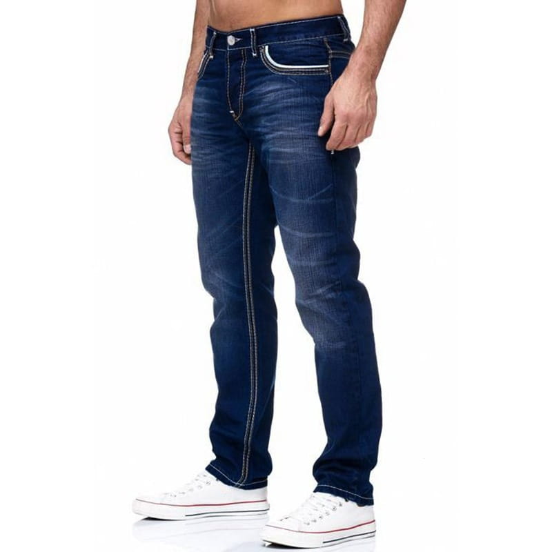 Men Slant Pocket Contrast Trim Washed Skinny Jeans