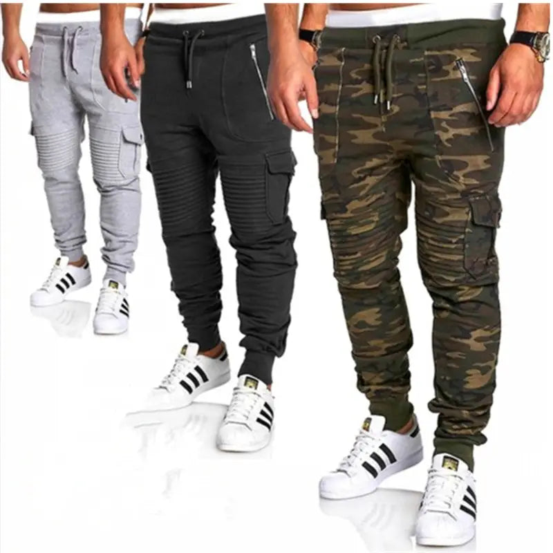 Men Slant Zip Pocket & Pleated Knee Cargo Jogger Pants