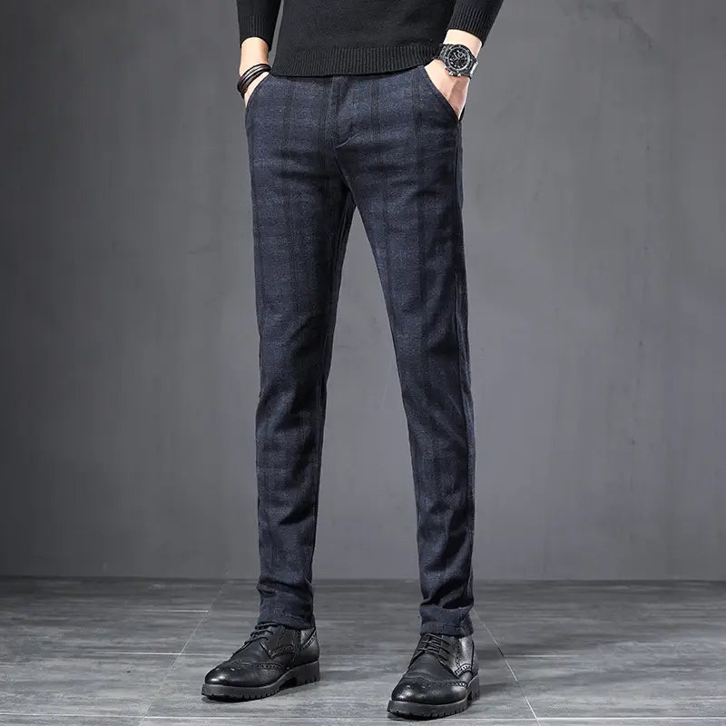 Men Slant Pocket Slim Fit Plaid Suit Pants