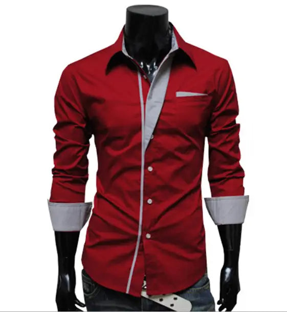 Men Lapel Collar Two Tone Front Pocket Buttoned Shirt